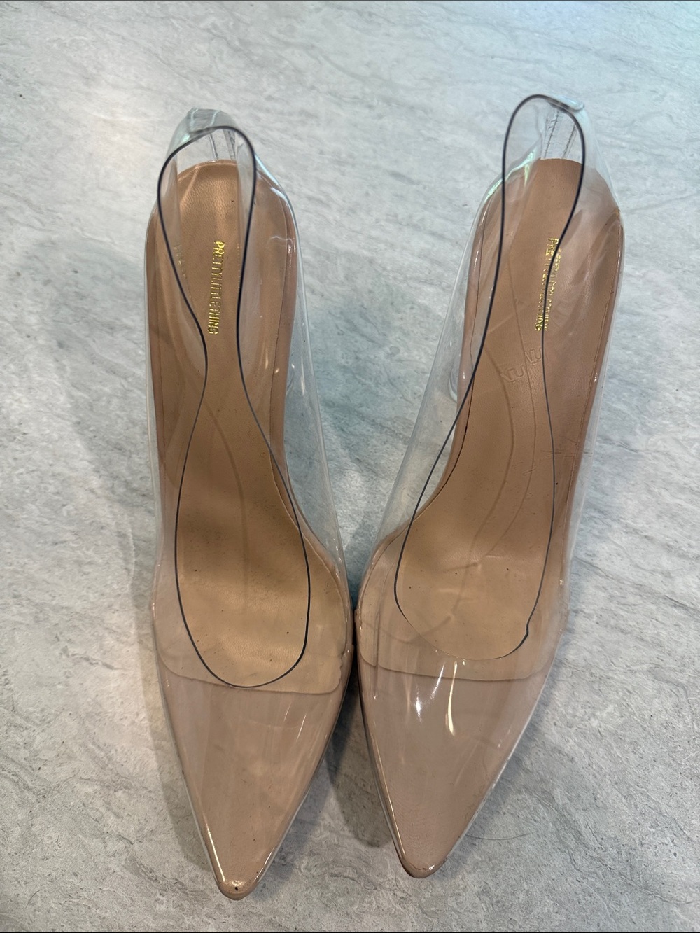 PrettyLittleThing Clear & Nude Pointed Slingback Pumps